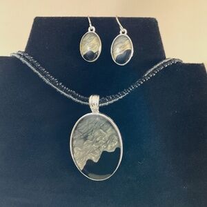 Kenneth Cole Signed Oval Beaded Necklace Earrings Set